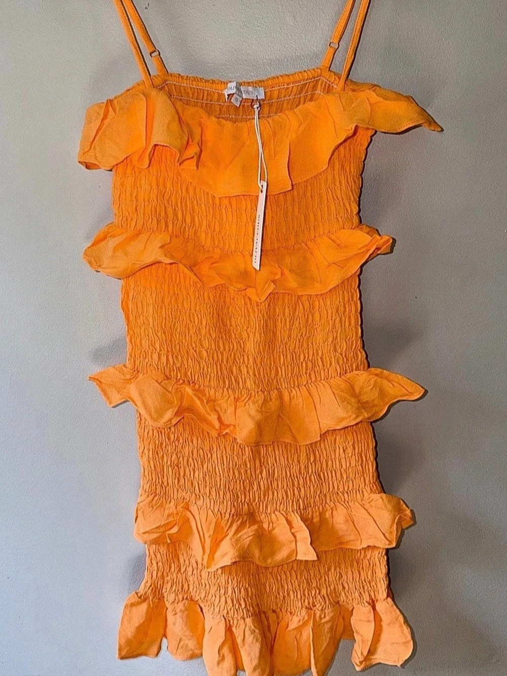 Olivaceous Orange Smocked Ruffle Mini Dress Size Small NWT